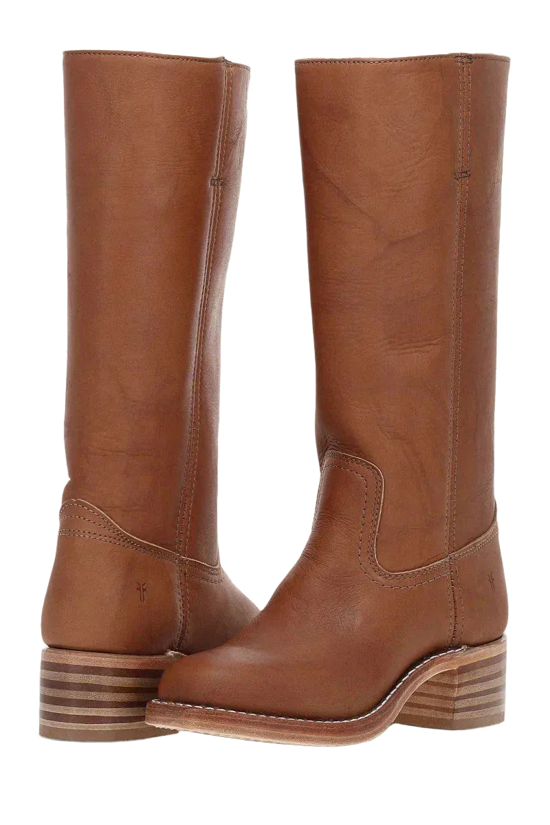 Mid-calf Western boots with contrast stitching and block heel, brown, side view