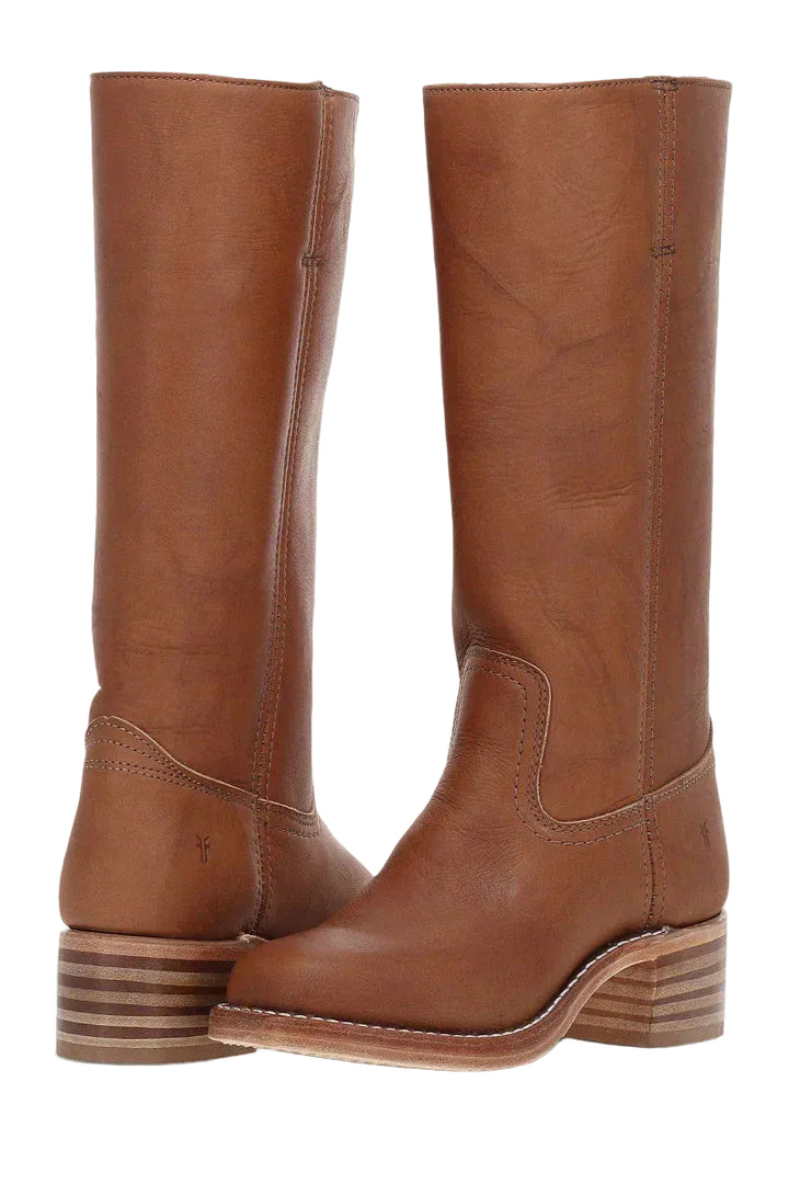 Mid-calf Western boots with contrast stitching and block heel, brown, side view
