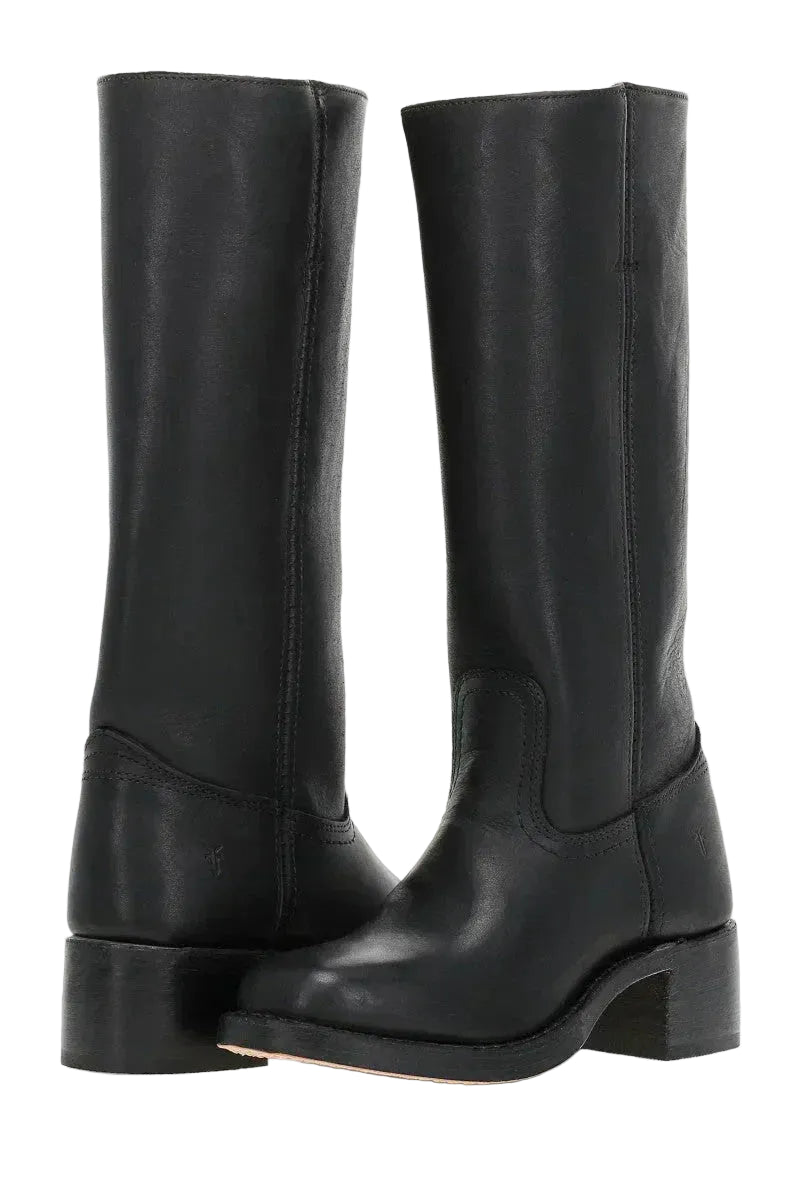 Close-up detail of mid-calf Western boots with contrast stitching