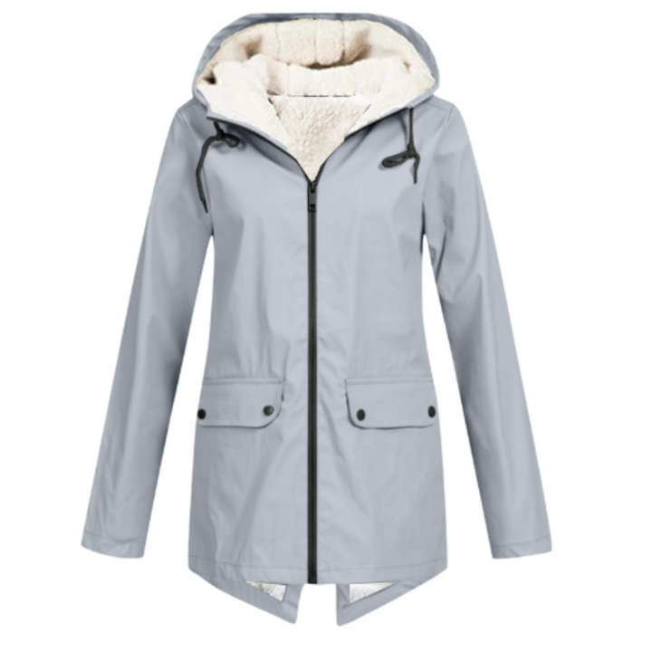 Women's fleece-lined windbreaker jacket with adjustable drawstring hem