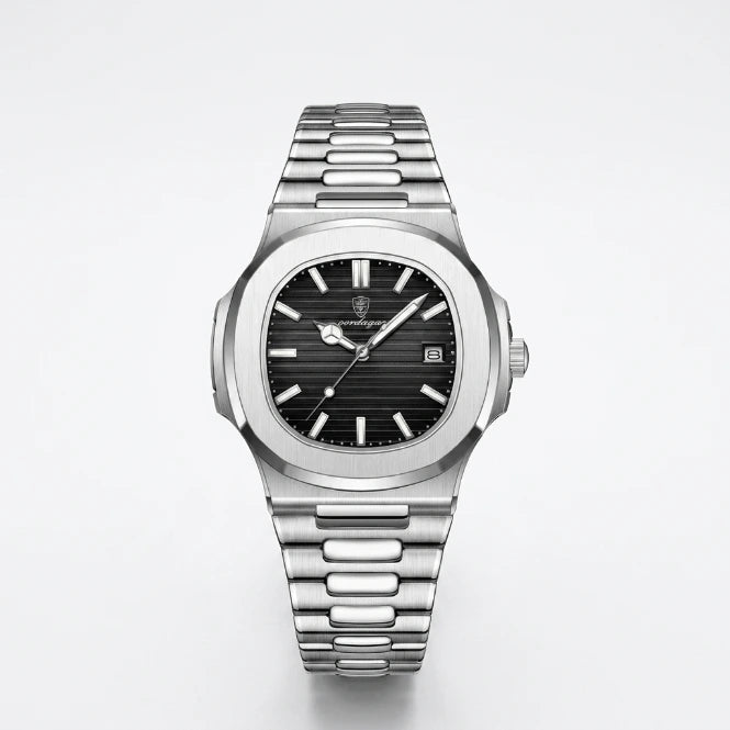 Men's ultra-thin quartz watch black dial stainless steel bracelet