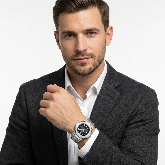 Men's ultra-thin quartz watch green dial stainless steel bracelet