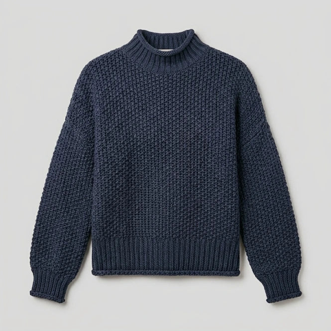 Women's chunky cable knit mock neck sweater — everyday casual style