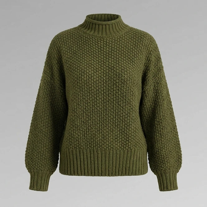 Chunky cable knit sweater women's — balloon sleeves, ribbed cuffs