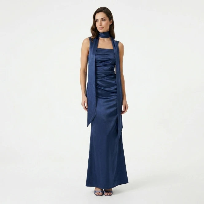 Wedding guest maxi dress – satin spaghetti-strap design with elegant floor-length skirt