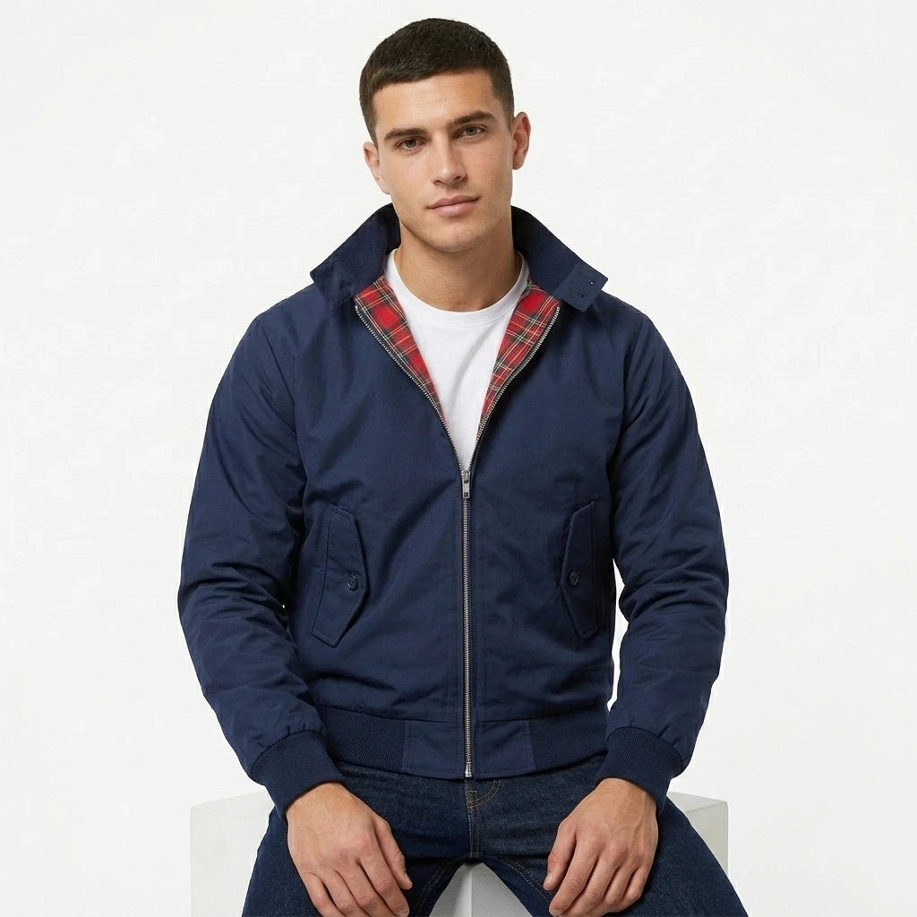 Men's Harrington jacket beige relaxed fit front view