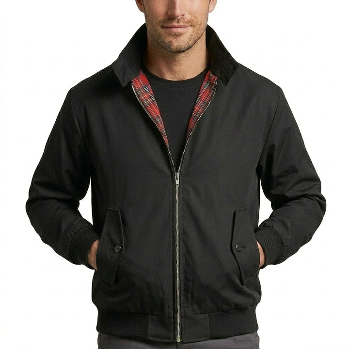 Men's Harrington jacket black relaxed fit full-zip front view