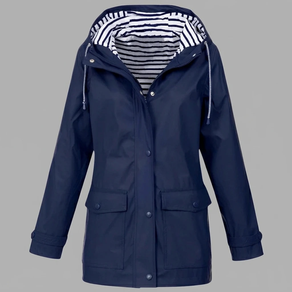 Pink waterproof insulated jacket flat lay showing full front zipper and storm flap