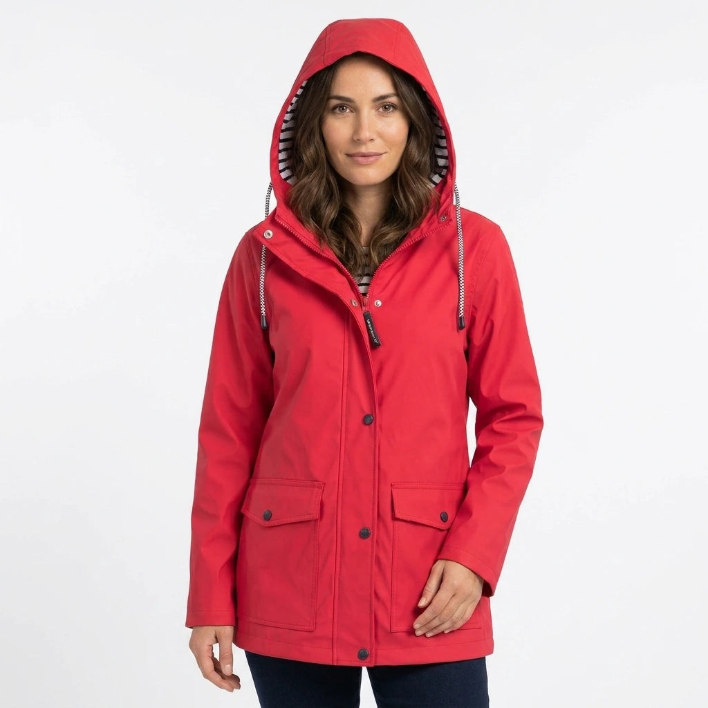 Women's insulated windbreaker in black with tonal color-block detail, front view
