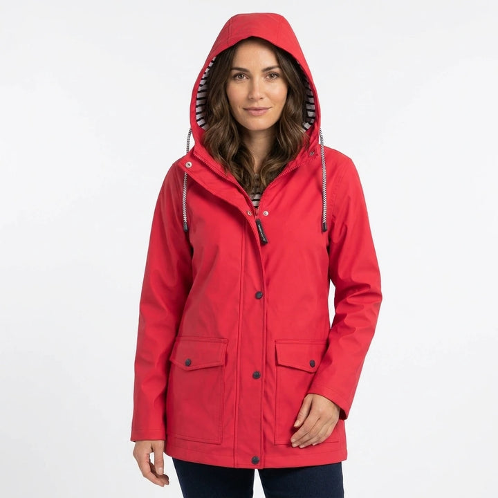 Women's insulated windbreaker in black with tonal color-block detail, front view