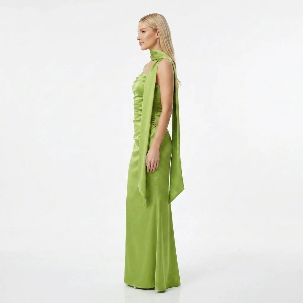 Women's formal satin maxi dress – floor-length skirt with body-skimming fit