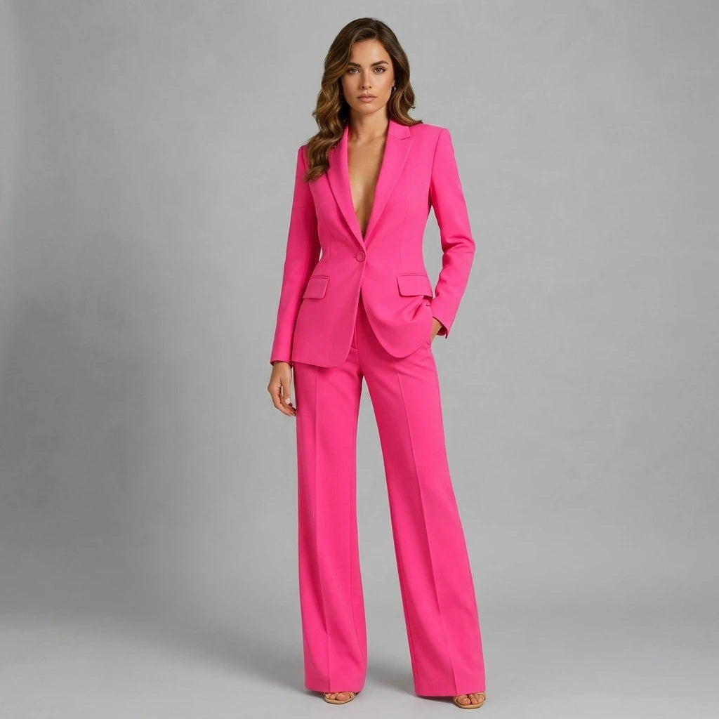 Women's tailored two-piece blazer and wide-leg pants set styling view