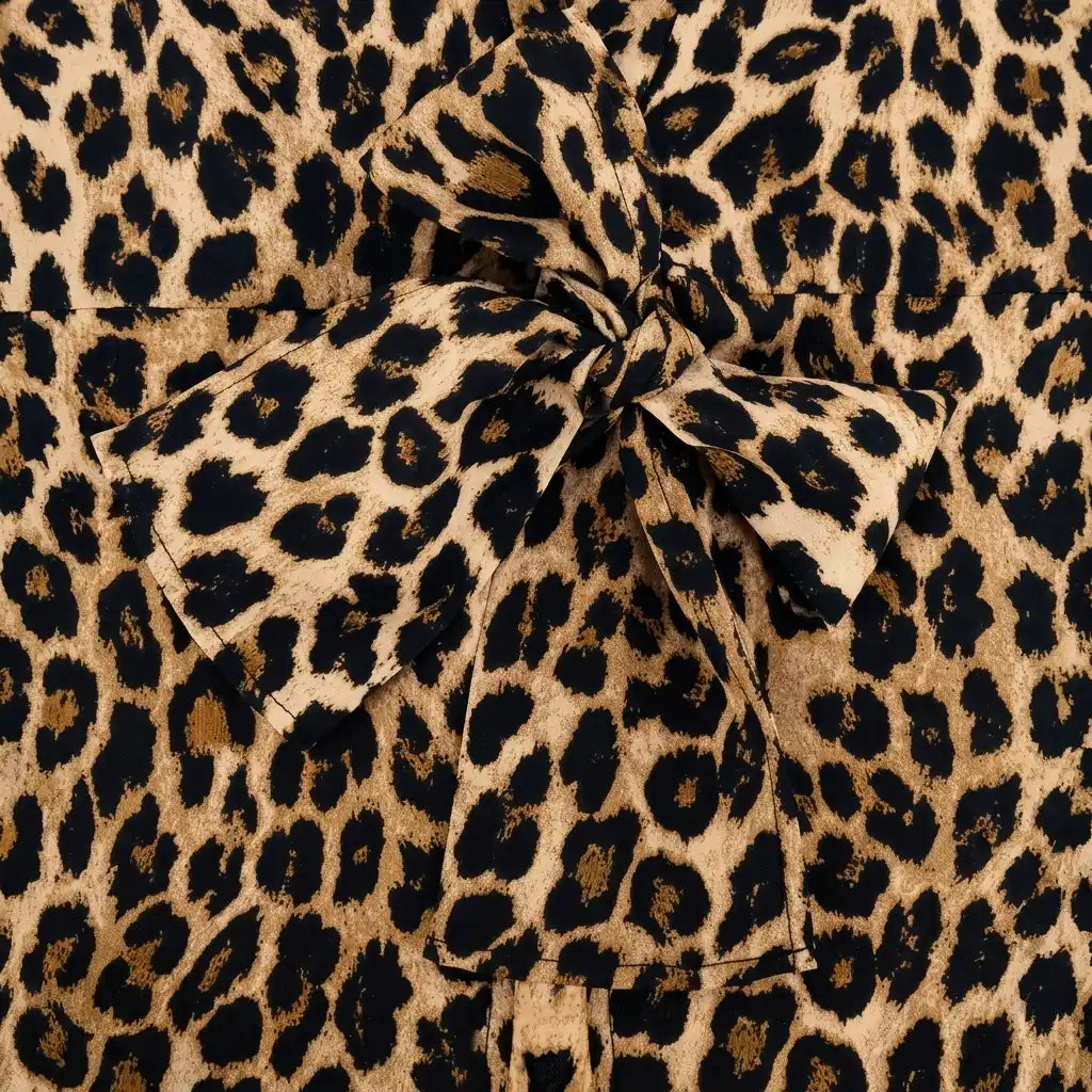 Tie front blouse bow knot waist close-up detail leopard print