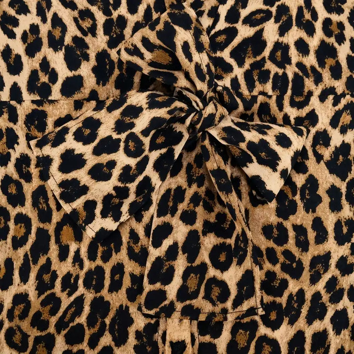 Tie front blouse bow knot waist close-up detail leopard print