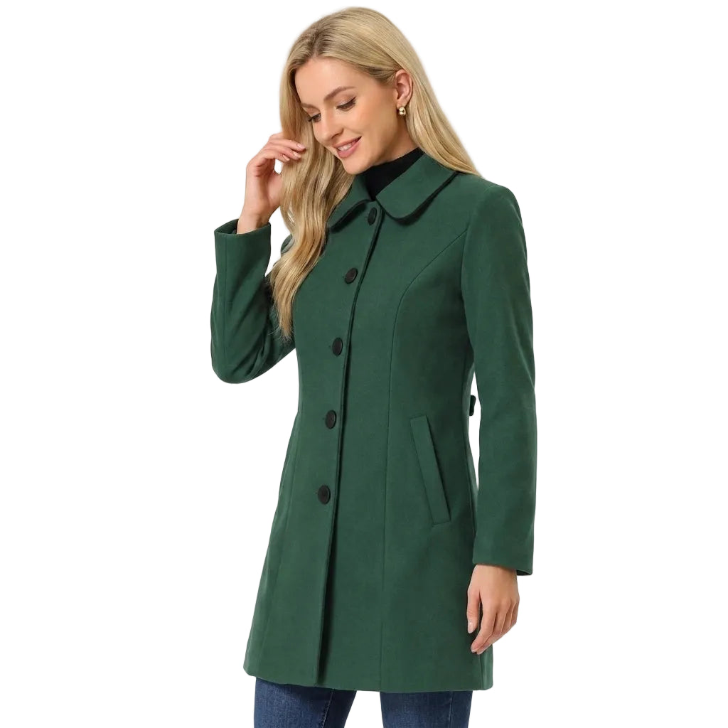 Women's fitted pea coat in beige, front view