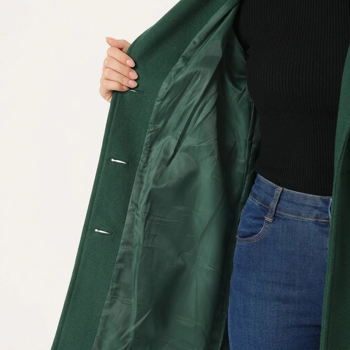 Women's single-breasted pea coat in black, front view