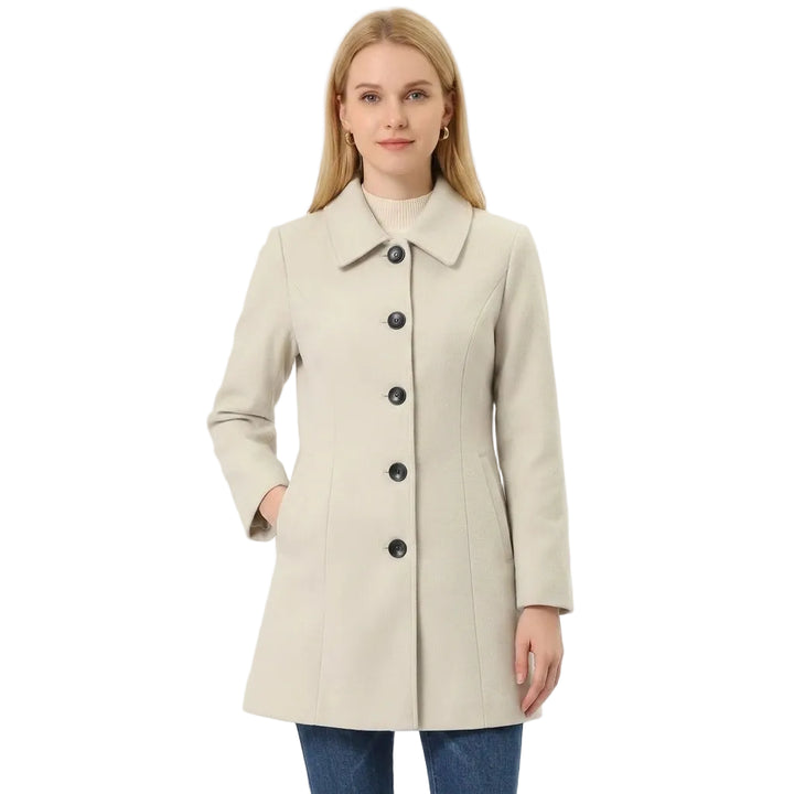 Women's midi pea coat in red, front view