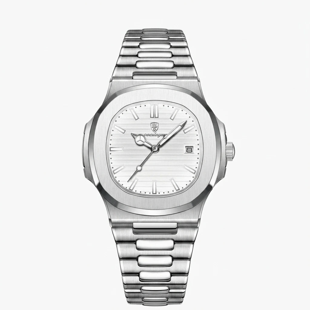 Men's ultra-thin quartz watch silver dial stainless steel integrated bracelet