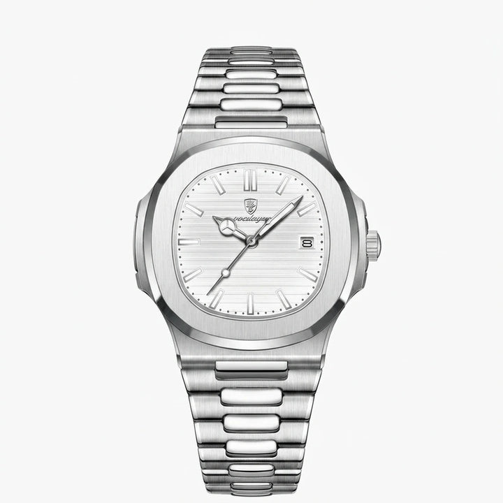 Men's ultra-thin quartz watch silver dial stainless steel integrated bracelet