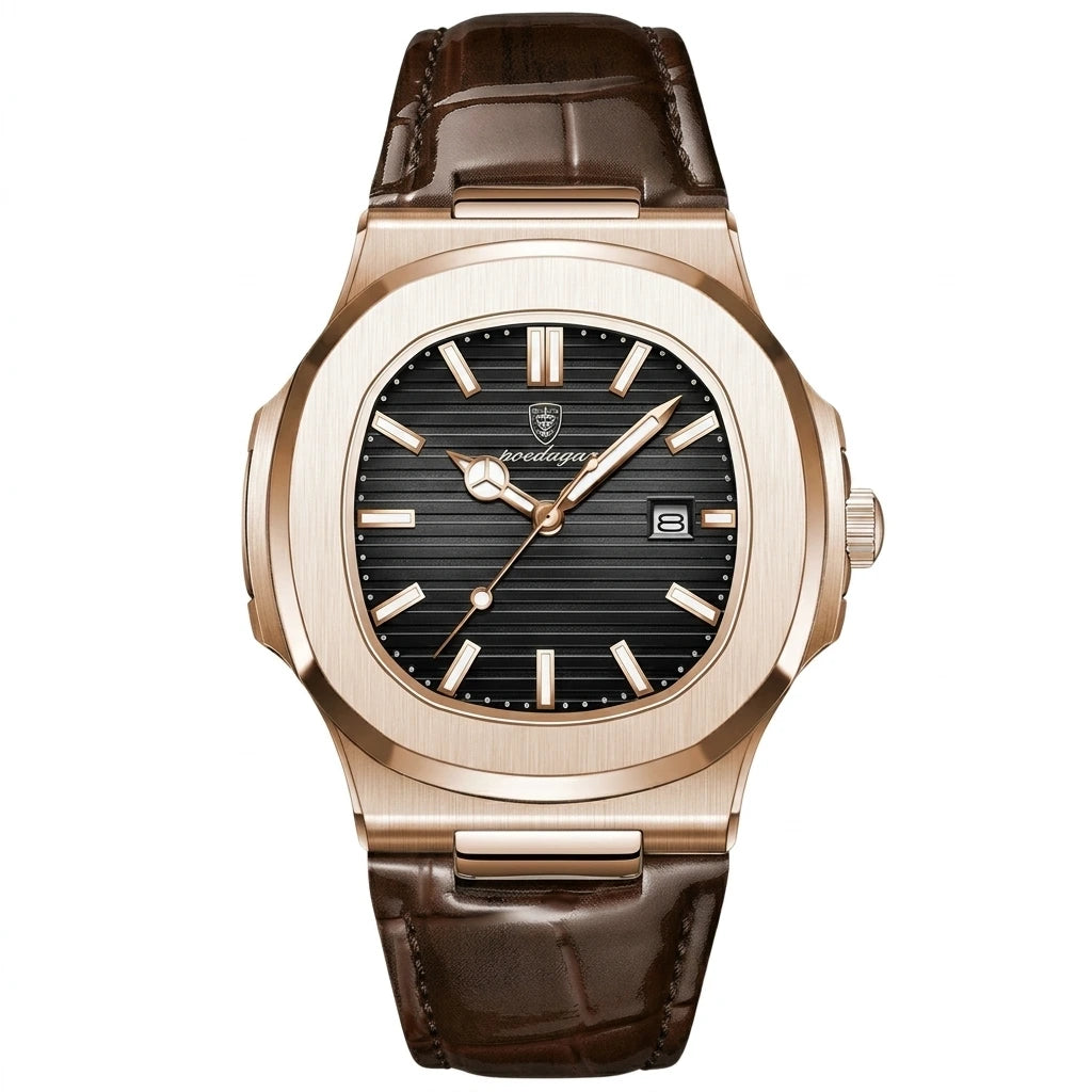 Crocodile-emboss brown leather watch strap close-up detail