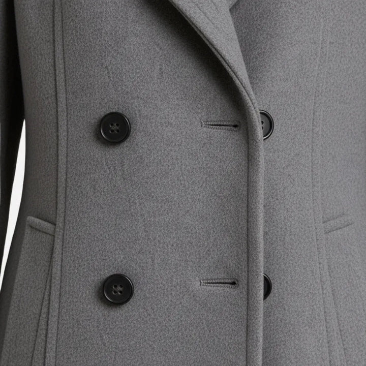 Women's double-breasted long overcoat black, tailored front view