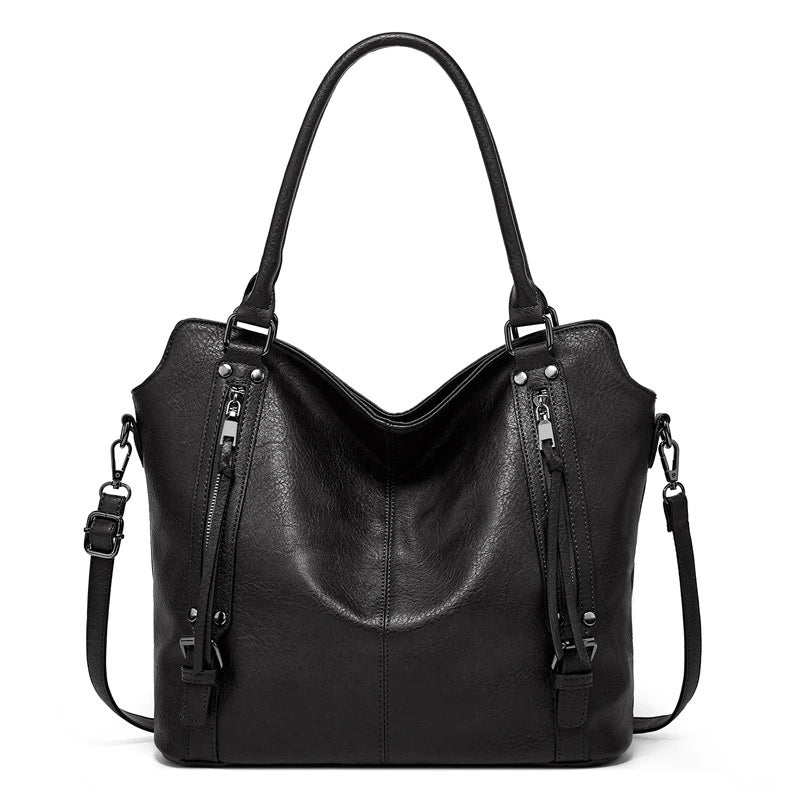 Marcella large tote bag in black faux leather, front view