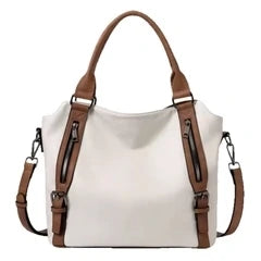 Marcella large shoulder bag in beige faux leather