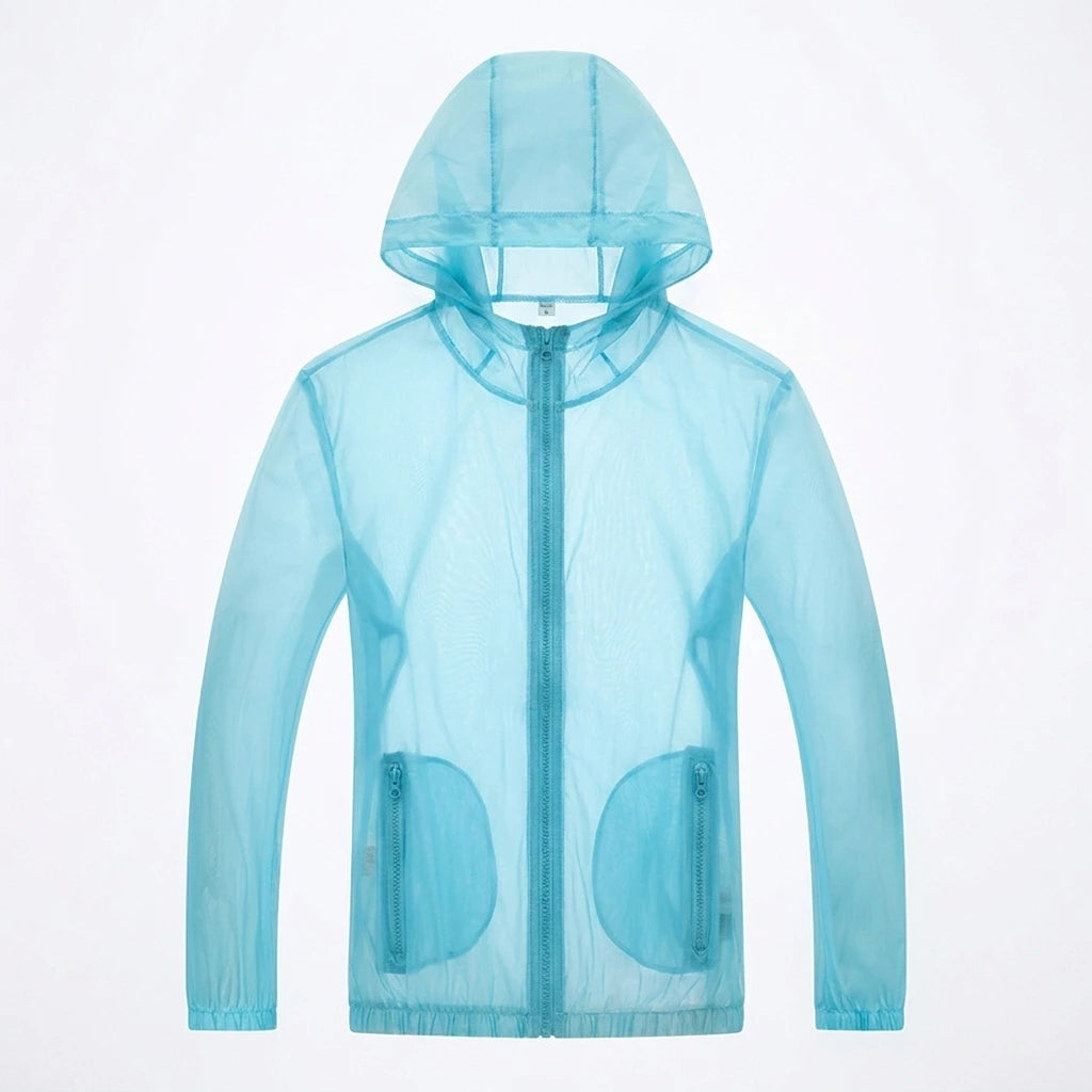 Men's ultralight rain jacket flat lay, bright green