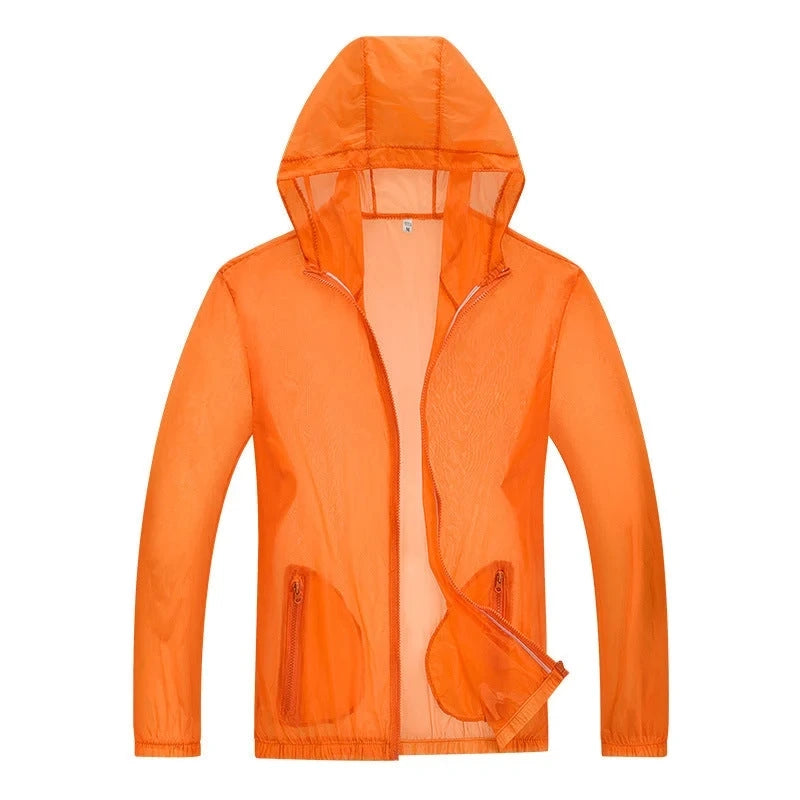 Men's rain jacket zip pocket and hood detail, bright green
