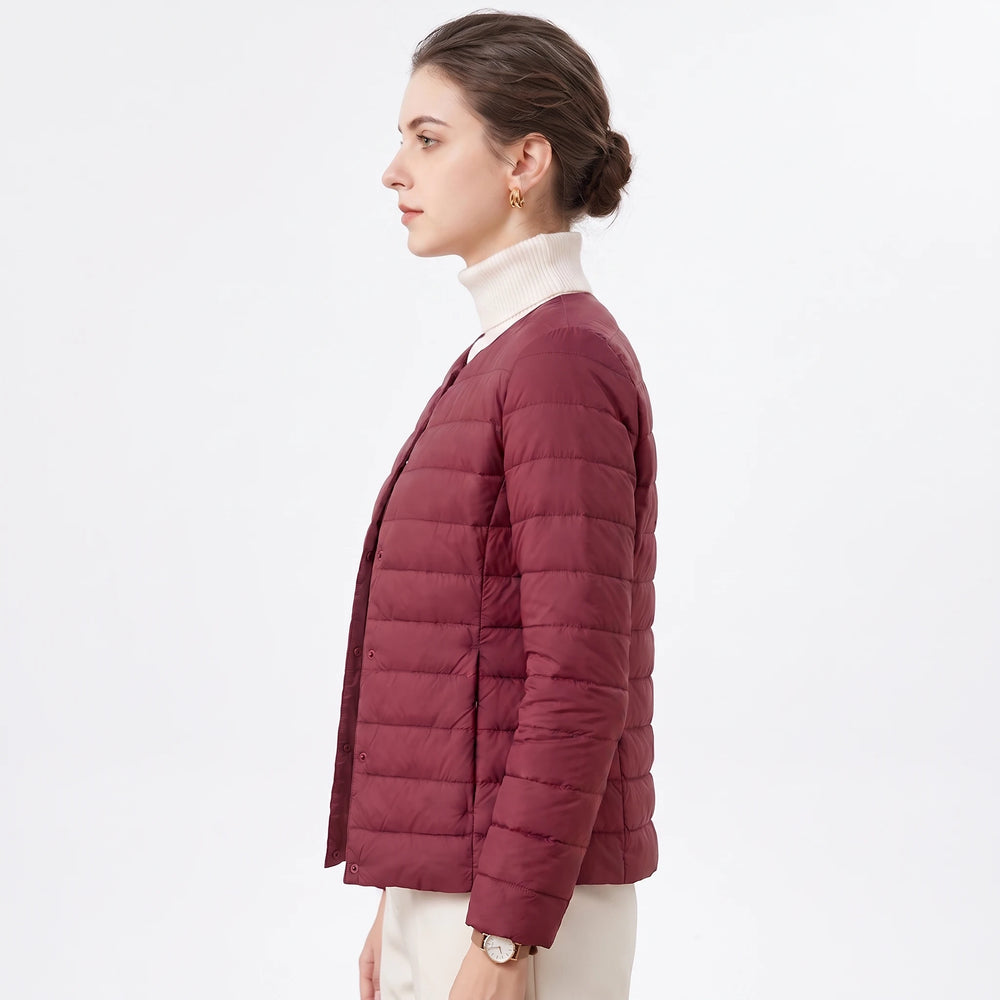 Women's lightweight down jacket white slim fit front view