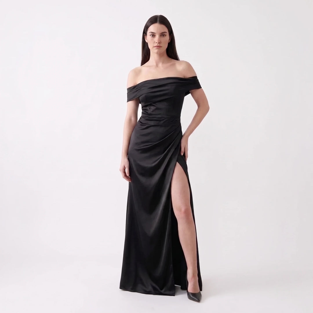 Adela Off the Shoulder Glossy Maxi Dress
