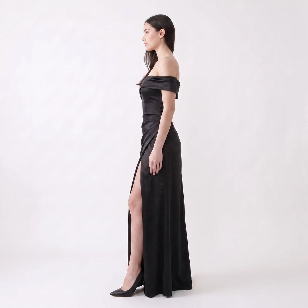 Adela Off the Shoulder Glossy Maxi Dress