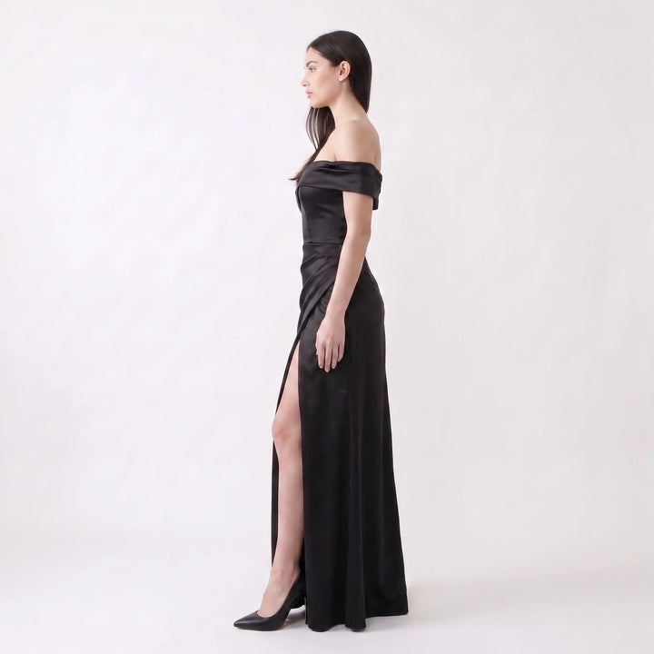 Adela Off the Shoulder Glossy Maxi Dress