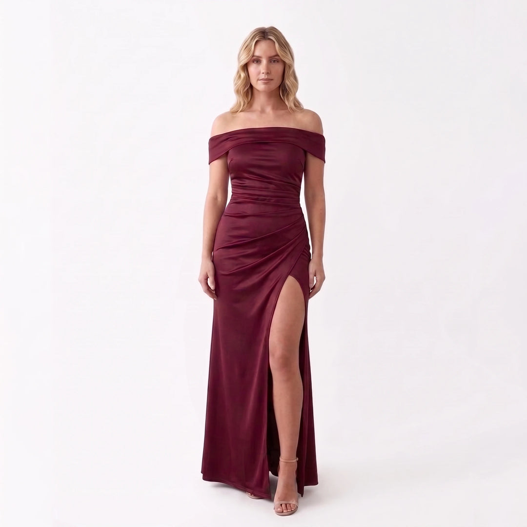 Adela Off the Shoulder Glossy Maxi Dress