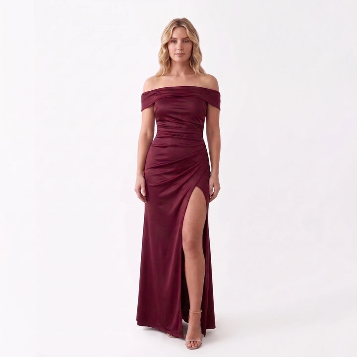 Adela Off the Shoulder Glossy Maxi Dress