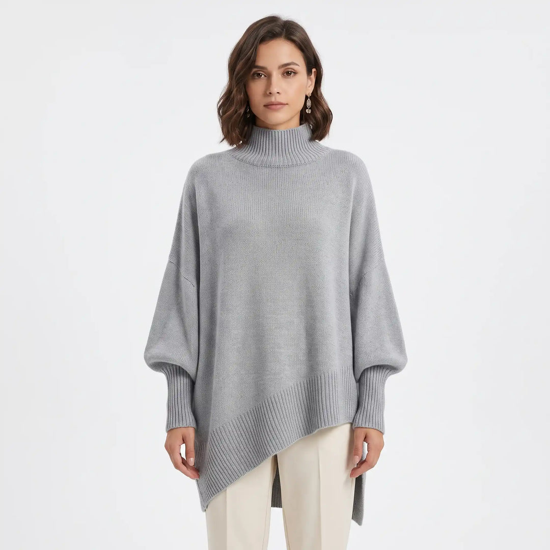 Oversized chunky knit sweater with batwing sleeves, front view