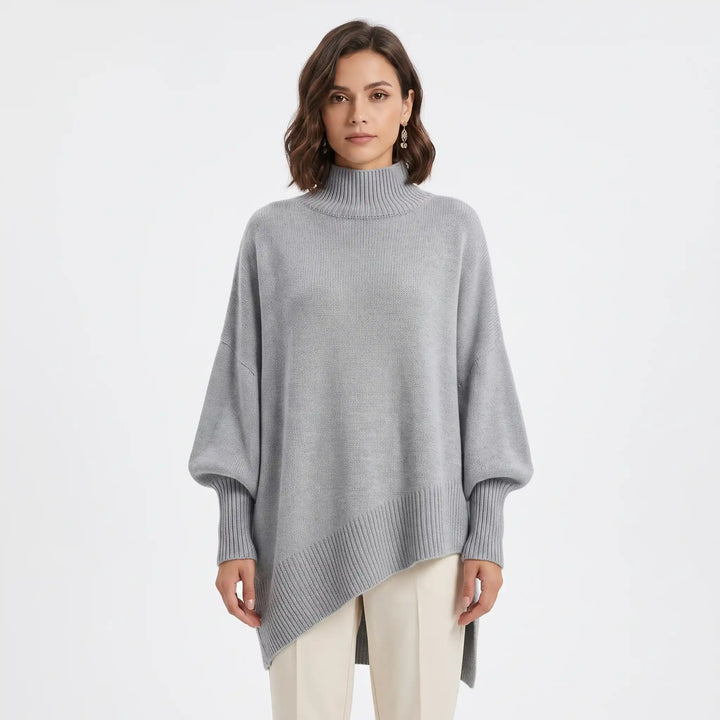 Oversized chunky knit sweater with batwing sleeves, front view