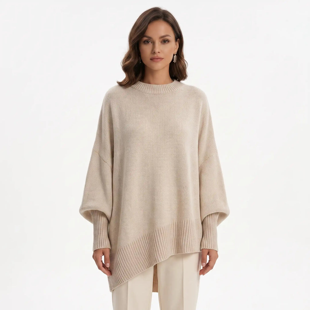 Oversized cable knit sweater with dropped shoulders, front view