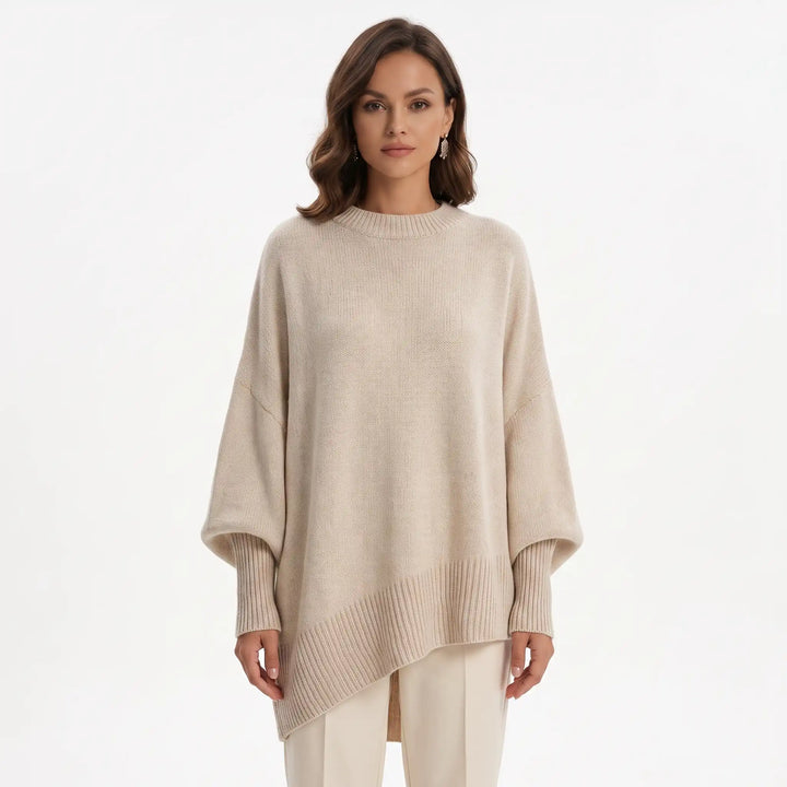 Oversized cable knit sweater with dropped shoulders, front view