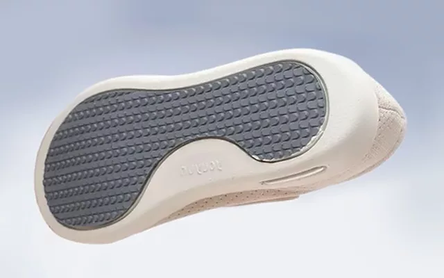 Contoured footbed shown from underside, cushioned heel area