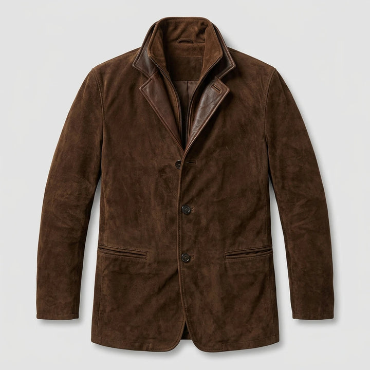 Men's khaki winter jacket flat lay showing full front silhouette