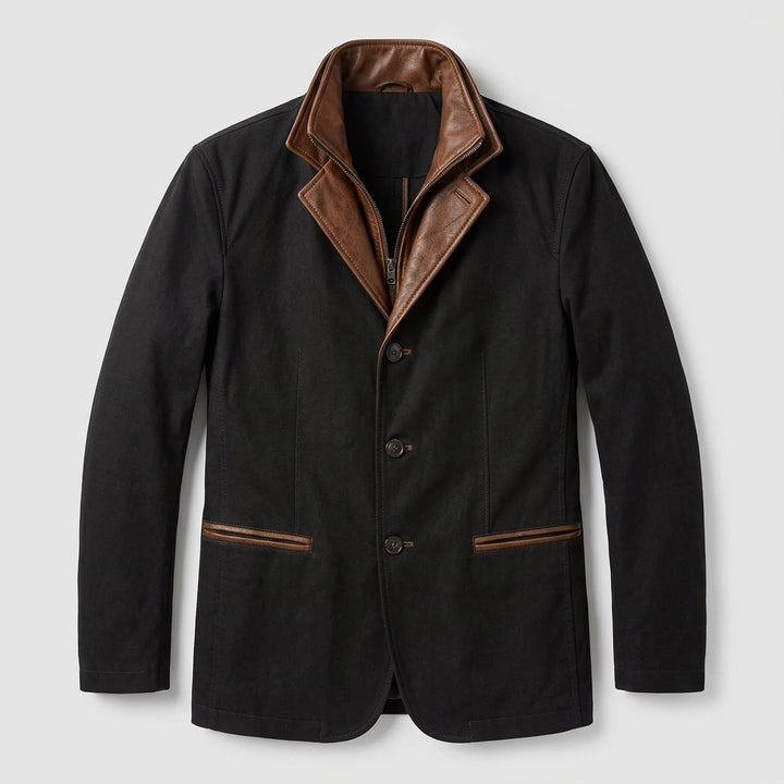 Men's brown winter jacket with button closure and inner zip bib