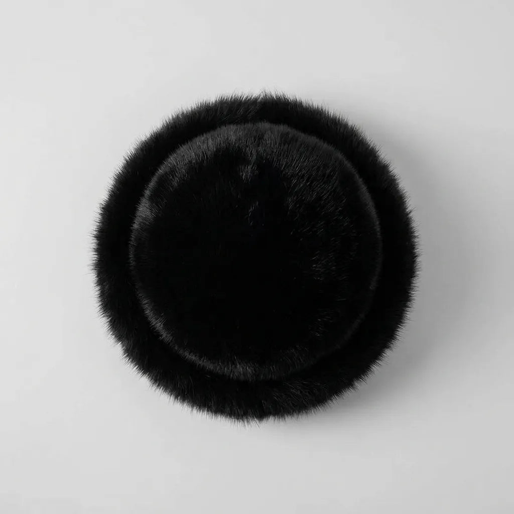 Pink fluffy faux fur beanie hat, ecommerce product shot