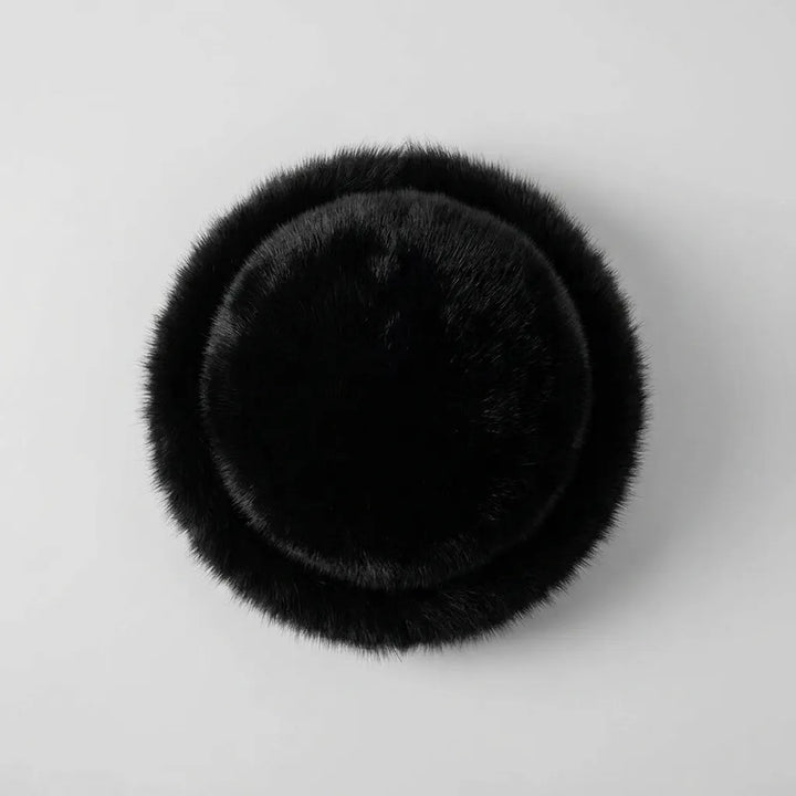 Pink fluffy faux fur beanie hat, ecommerce product shot