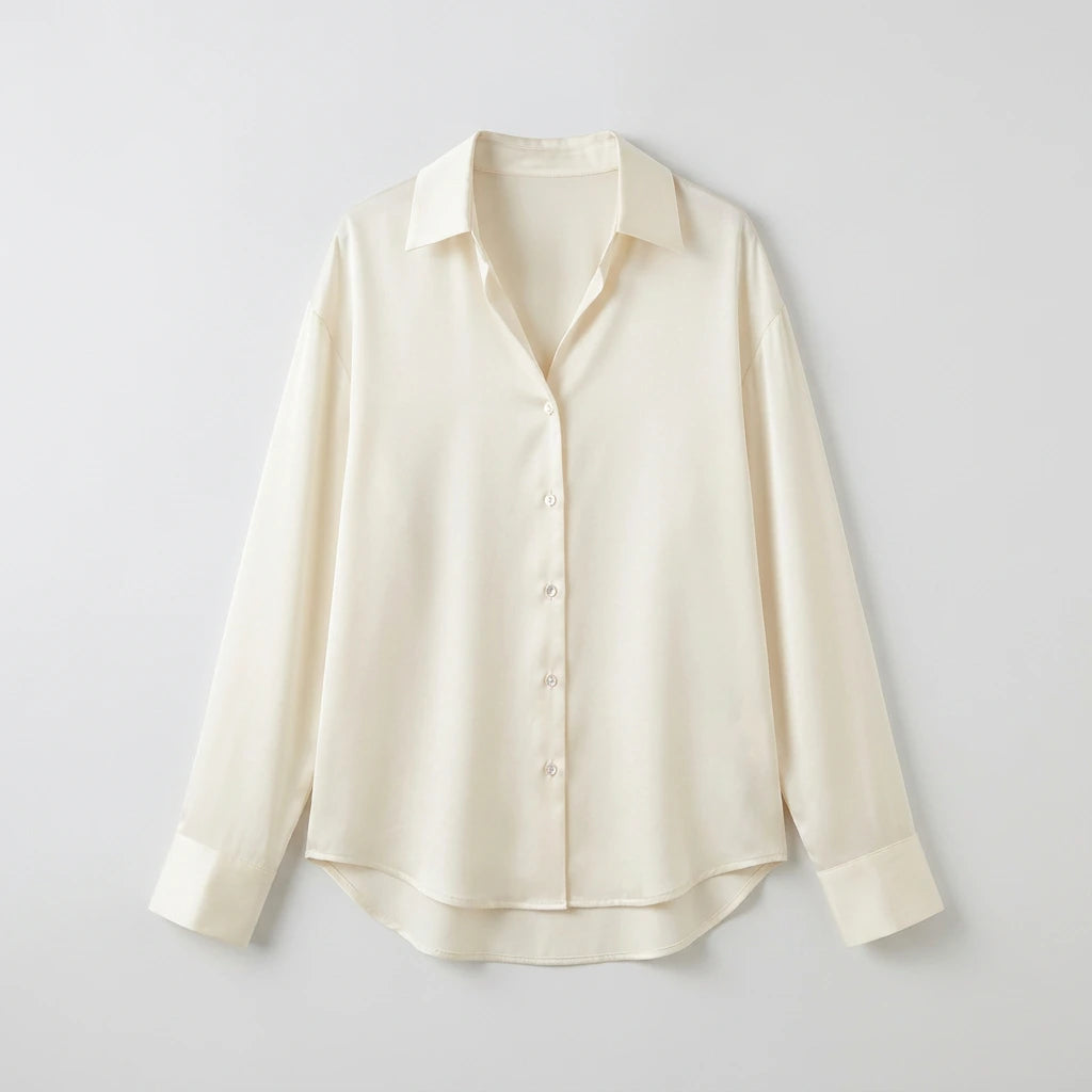 Brown satin button-up blouse, product detail