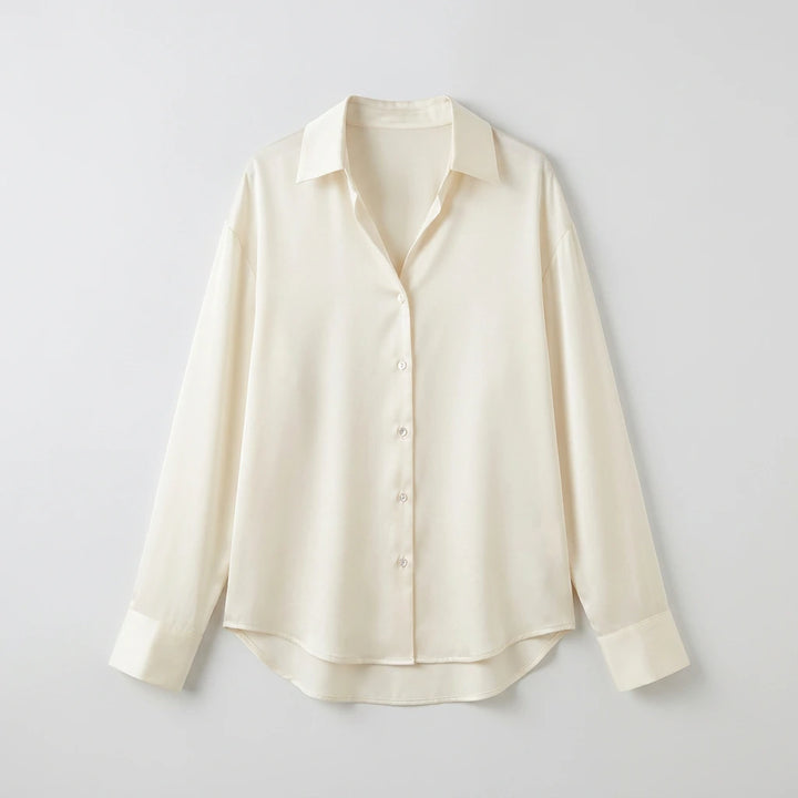 Brown satin button-up blouse, product detail