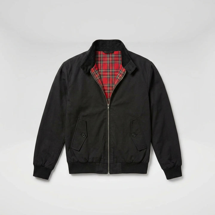 Men's Harrington jacket black full-zip flat lay product view