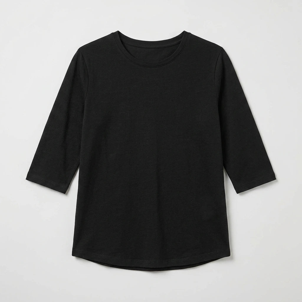 Women's casual crew neck top with three-quarter sleeves, cotton blend