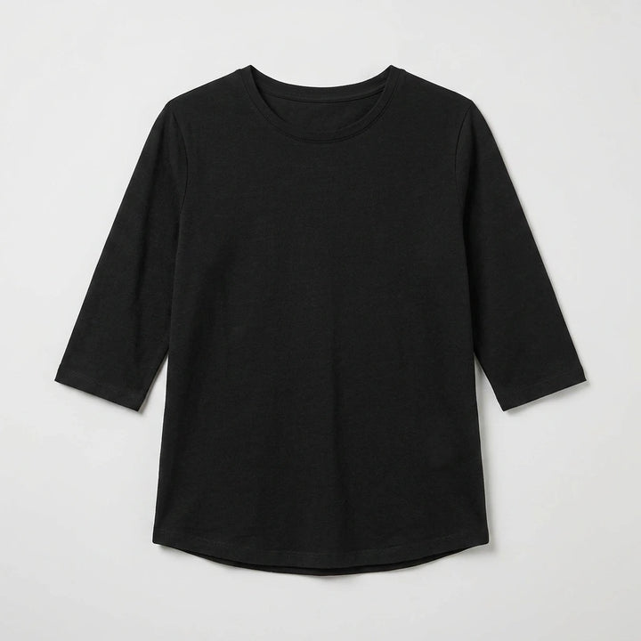 Women's casual crew neck top with three-quarter sleeves, cotton blend