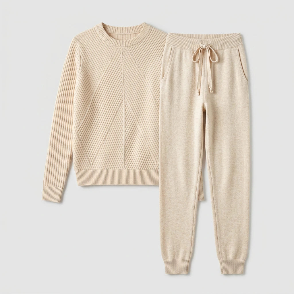 Product detail shot of the women's knit turtleneck and drawstring pants